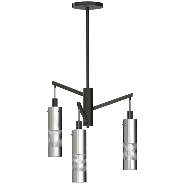 Coal and Brushed Nickel 3-Light Cylinder Chandelier