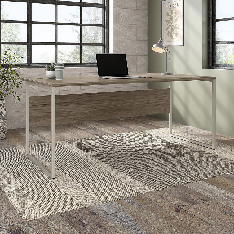 Contemporary Modern Hickory 48" Computer Desk with Silver Metal Legs