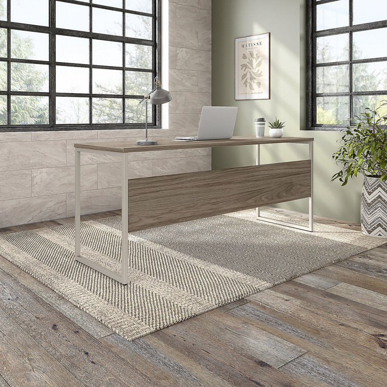 Contemporary Modern Hickory 48" Computer Desk with Silver Metal Legs