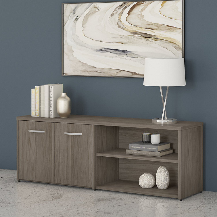 Modern Hickory Brown Low Storage Cabinet with Adjustable Shelving