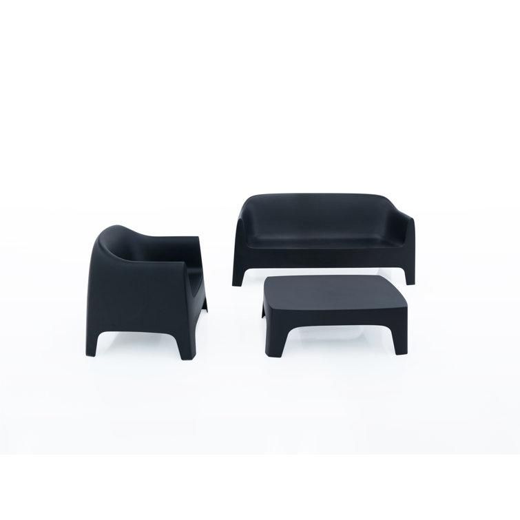 Solid Black Matte Polypropylene Outdoor Sofa