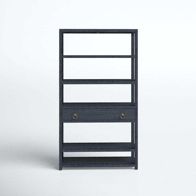 Elin Navy Blue and Gold Tall Modern Bookcase with Storage Drawer