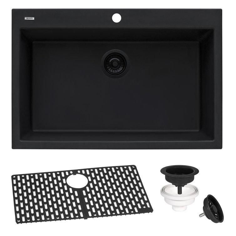 Midnight Black Granite Composite Drop-In Kitchen Sink