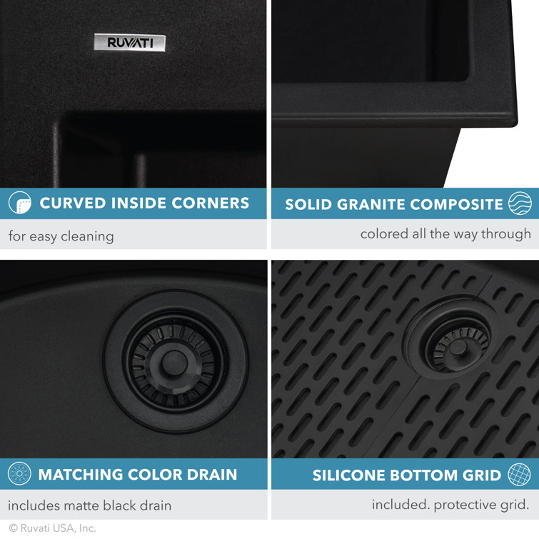 Midnight Black Granite Composite Drop-In Kitchen Sink
