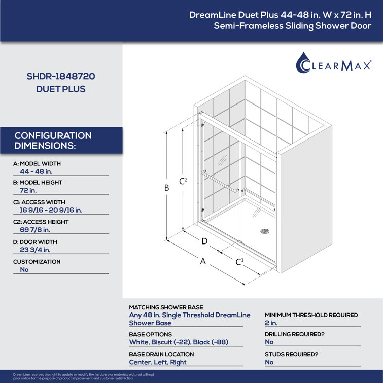 Chrome Semi-Frameless 48" x 72" Sliding Shower Door