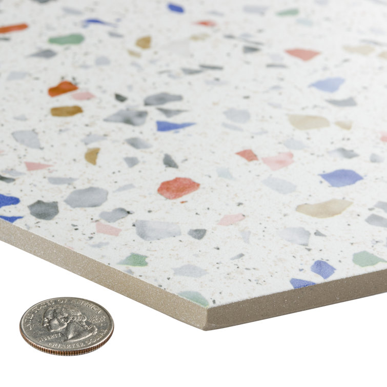 Venice Hexagon White and Multicolor Porcelain Tile