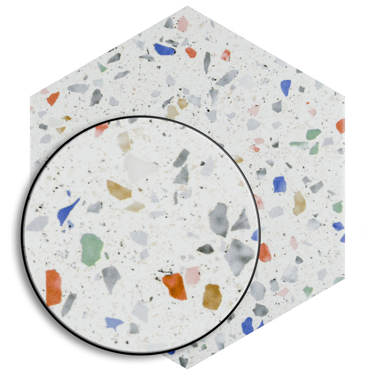 Venice Hexagon White and Multicolor Porcelain Tile