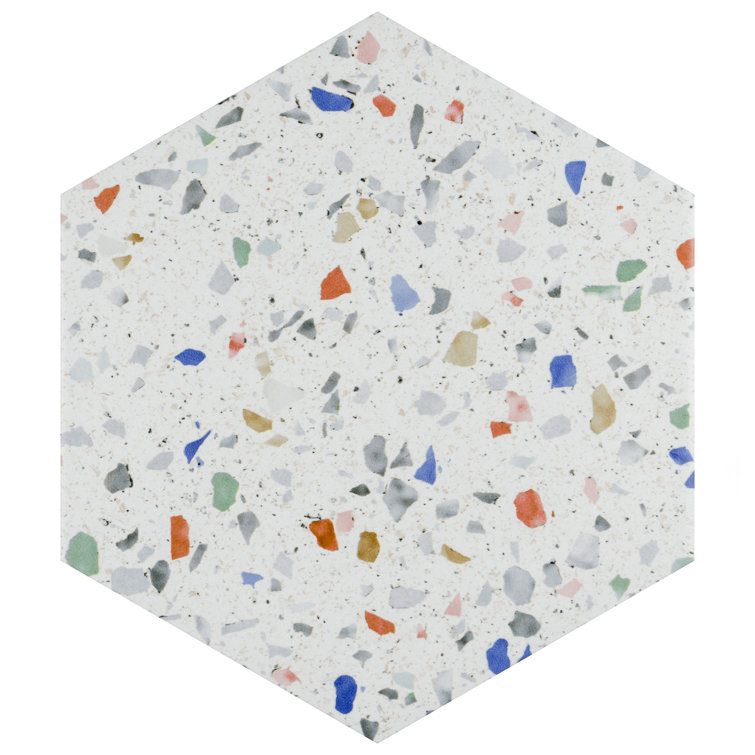 Venice Hexagon White and Multicolor Porcelain Tile