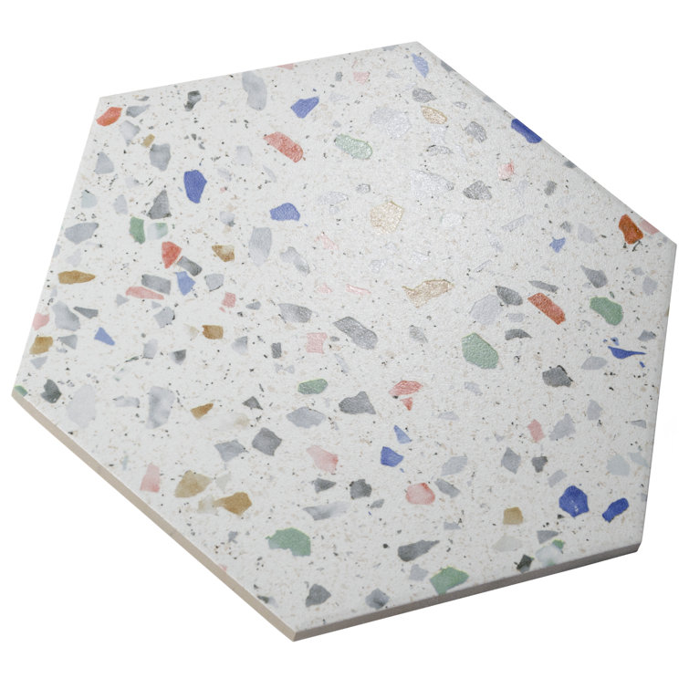 Venice Hexagon White and Multicolor Porcelain Tile