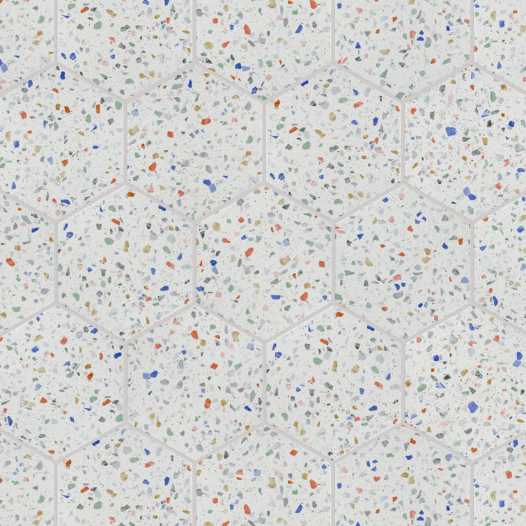 Venice Hexagon White and Multicolor Porcelain Tile