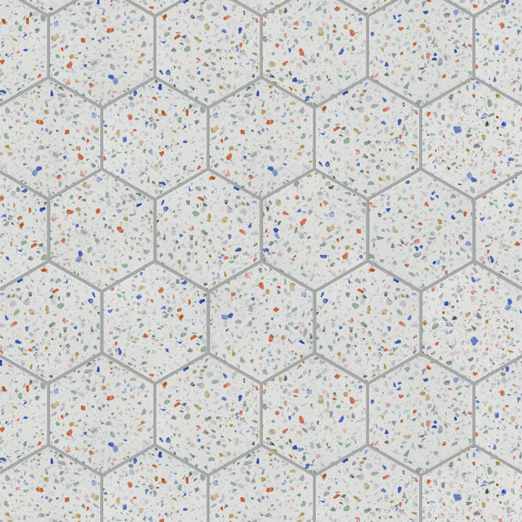 Venice Hexagon White and Multicolor Porcelain Tile