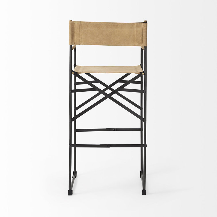Director's Light Brown Leather & Matte Black Metal Bar Stool