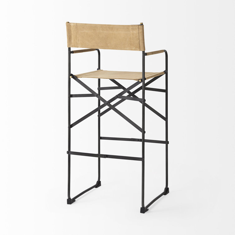 Director's Light Brown Leather & Matte Black Metal Bar Stool