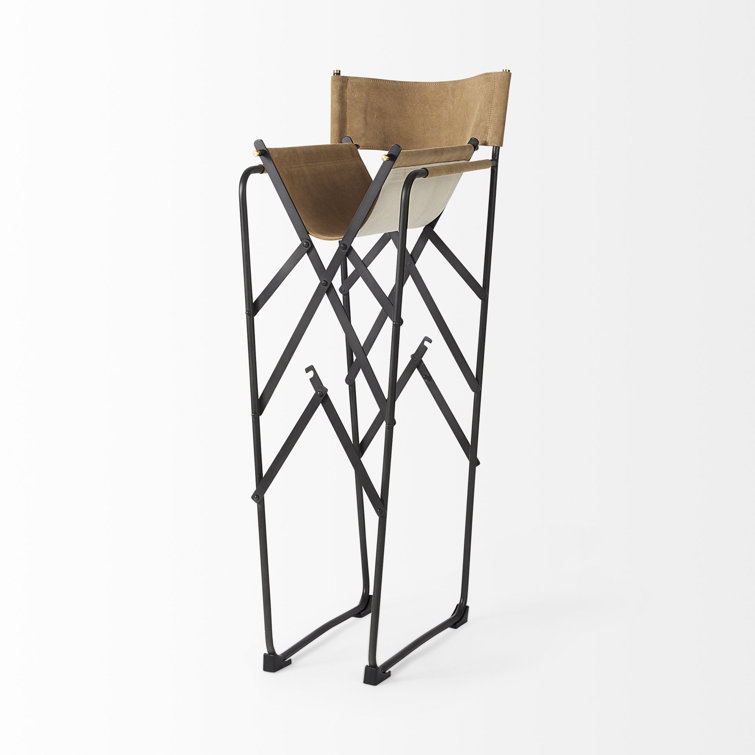Director's Light Brown Leather & Matte Black Metal Bar Stool