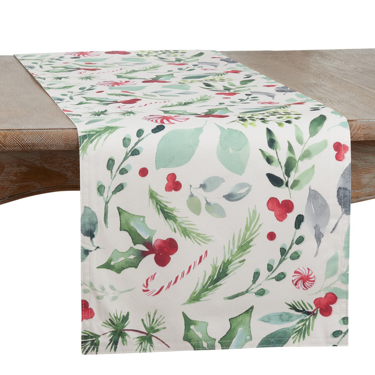 Christmas Foliage and Candy Canes Polyester Table Runner