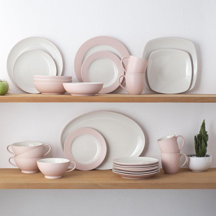 Pink Ceramic Microwave-Safe Dinner Plates, Set of 4