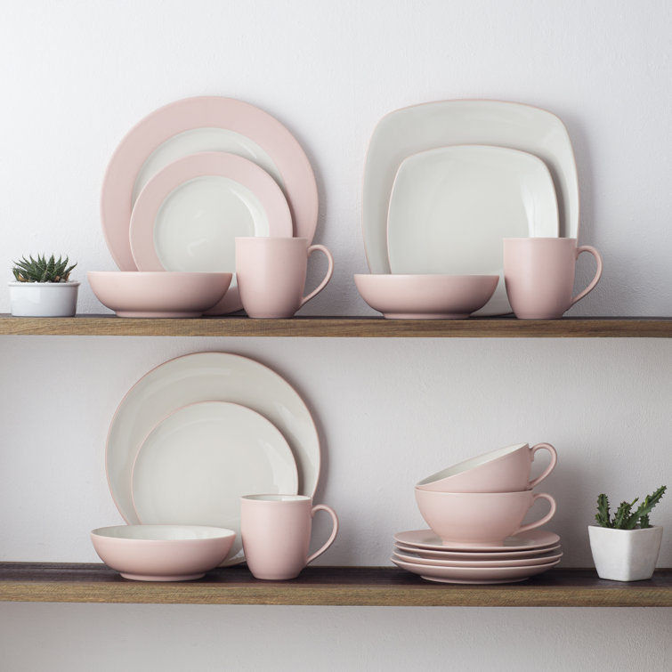 Pink Ceramic Microwave-Safe Dinner Plates, Set of 4