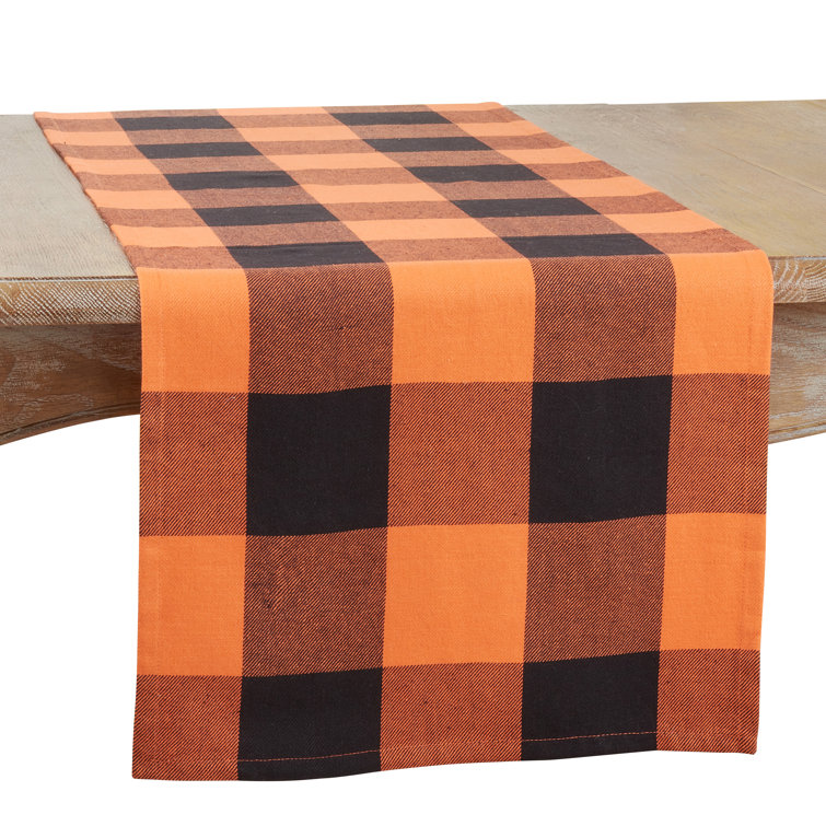 Orange and Black Cotton Buffalo Plaid Table Runner