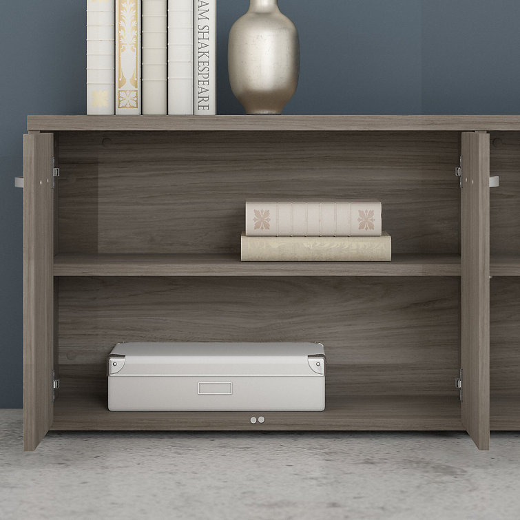 Modern Hickory Brown Low Storage Cabinet with Adjustable Shelving