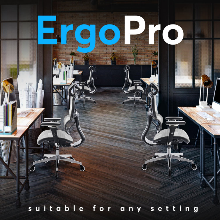 ErgoPro Gray Mesh Adjustable Executive Office Chair with Blade Wheels