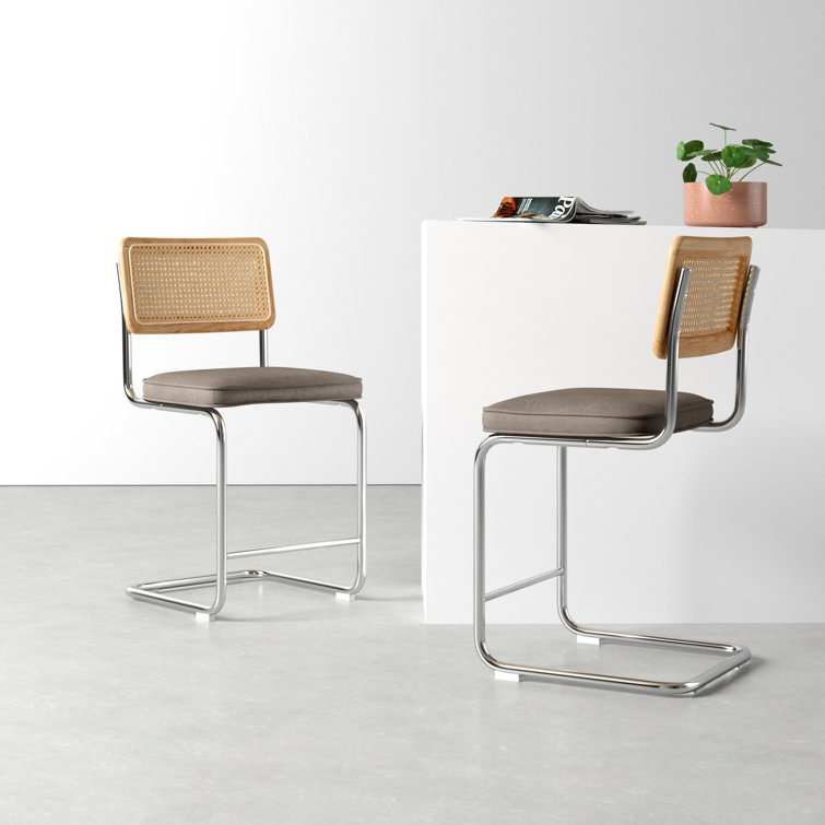 Platinum Gray Velvet and Chrome Bar Stools Set of 2