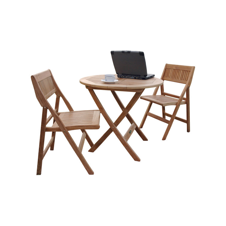 Natural Teak 3-Piece Folding Outdoor Bistro Set