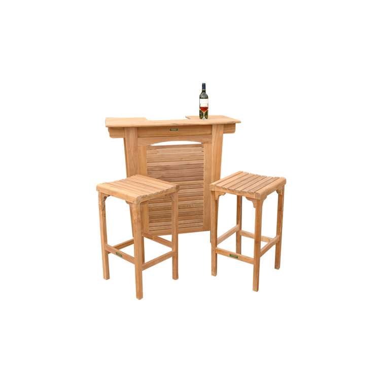 Montego 3 Piece Unfinished Teak Bar Set with Stools