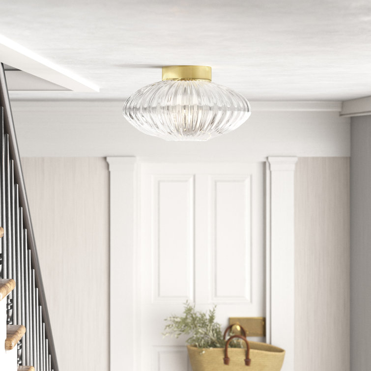 Aged Brass and Clear Glass Globe Semi Flush Mount Light