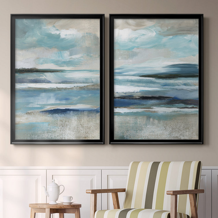 Distant Drama I Coastal Canvas Print Set with Black Frame