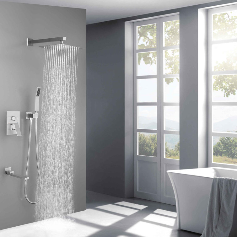 Large Brushed Nickel Dual Rain Shower Head with Handheld