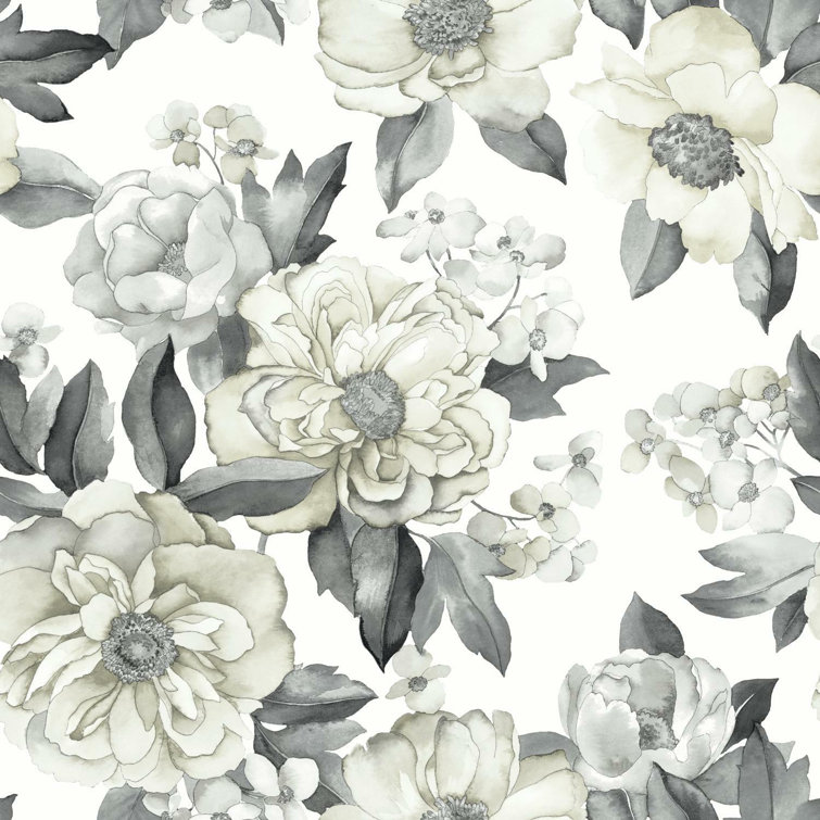 Gray and Taupe Floral Peel & Stick Wallpaper Roll
