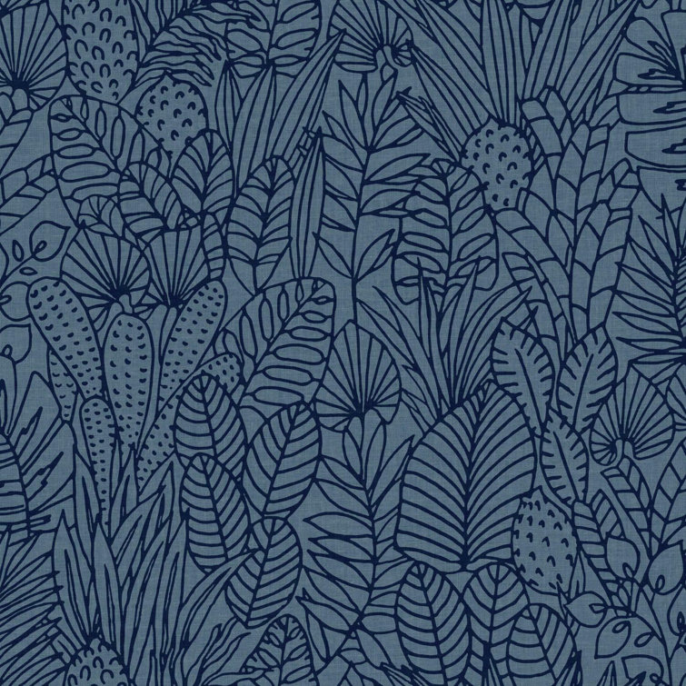Blue and Navy Tropical Leaves Peel and Stick Wallpaper Roll