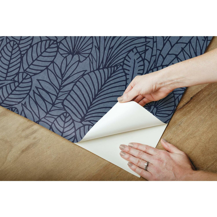 Blue and Navy Tropical Leaves Peel and Stick Wallpaper Roll