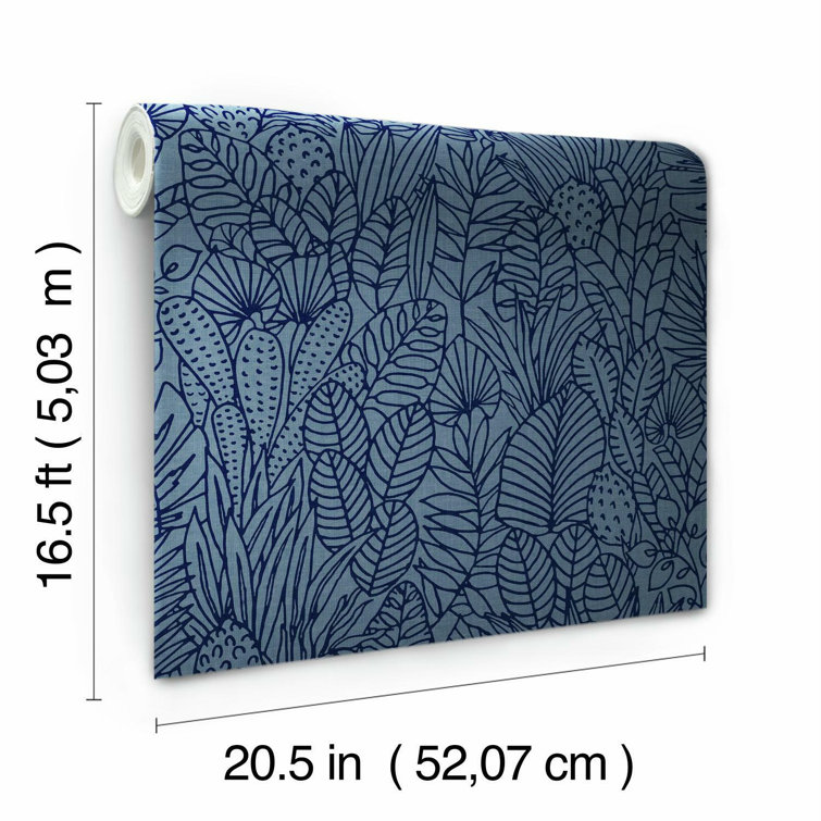 Blue and Navy Tropical Leaves Peel and Stick Wallpaper Roll