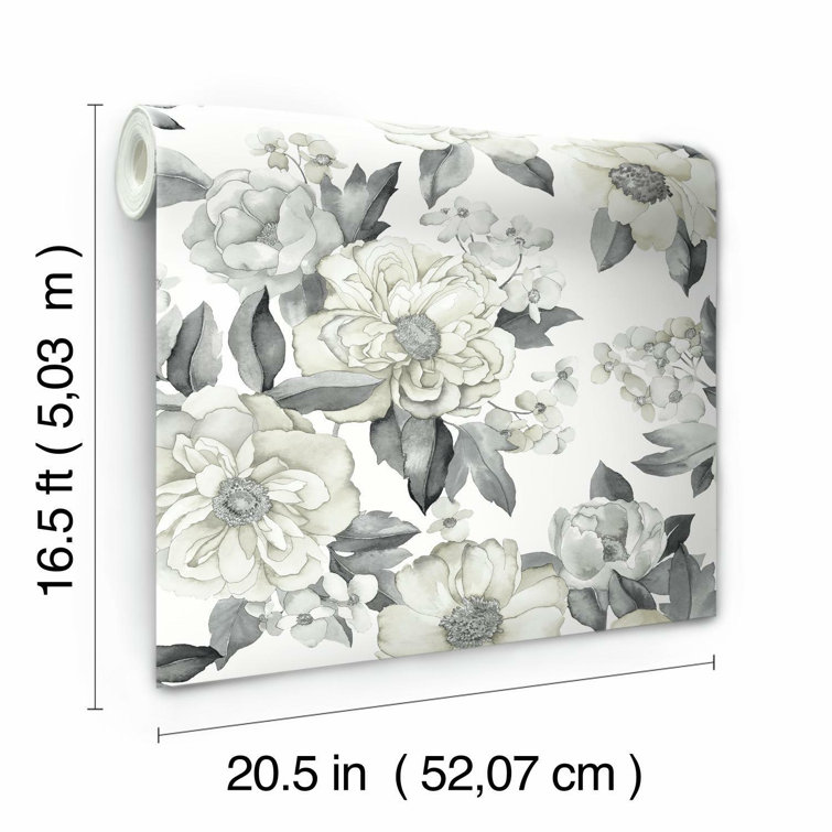 Gray and Taupe Floral Peel & Stick Wallpaper Roll