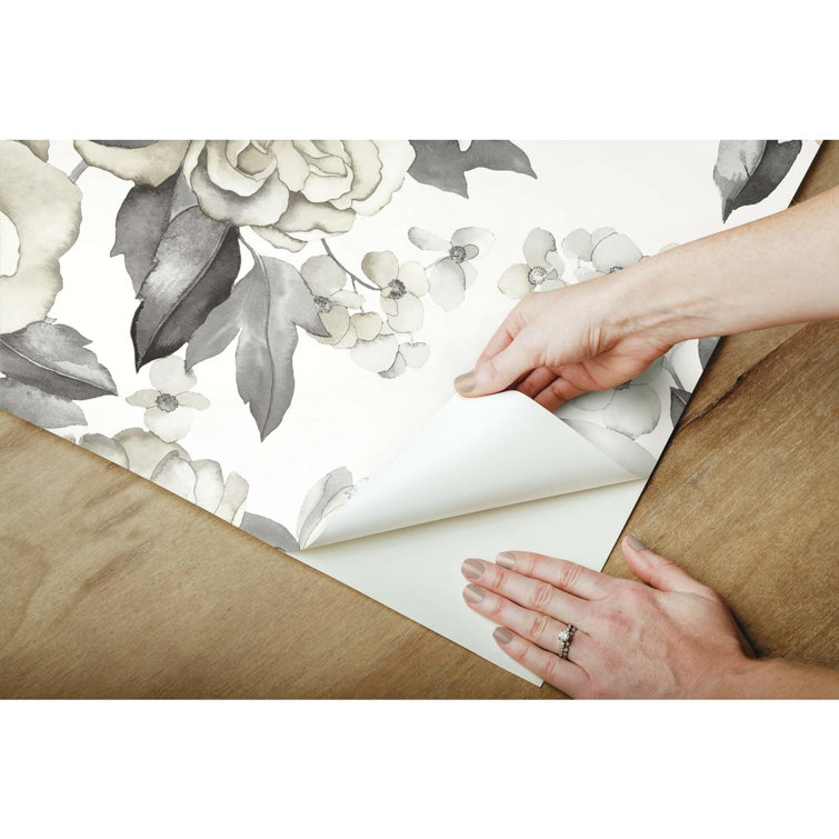 Gray and Taupe Floral Peel & Stick Wallpaper Roll