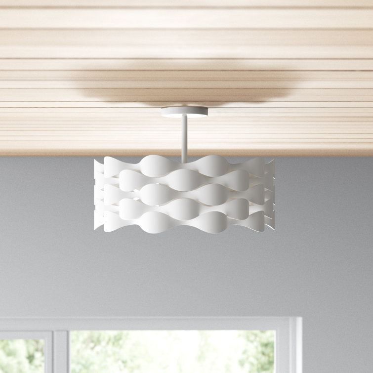Sand White Coastal Drum LED Flush Mount with Fabric Shade
