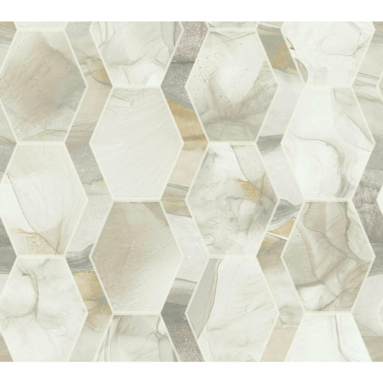 Cream and Gray Hexagon Tile Stone Wallpaper