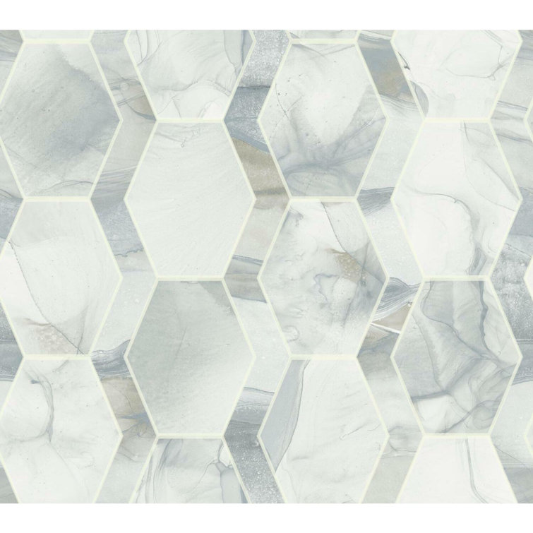 Blue and Gray Hexagon Marble Wallpaper Double Roll