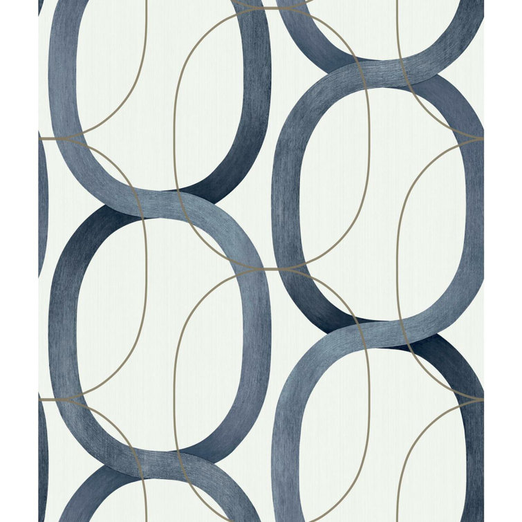 Navy Geometric Interlock Double Roll Wallpaper