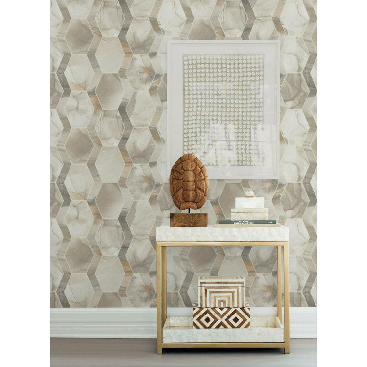 Cream and Gray Hexagon Tile Stone Wallpaper