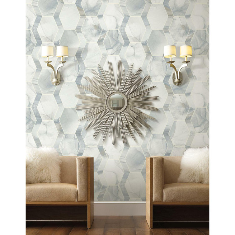 Blue and Gray Hexagon Marble Wallpaper Double Roll