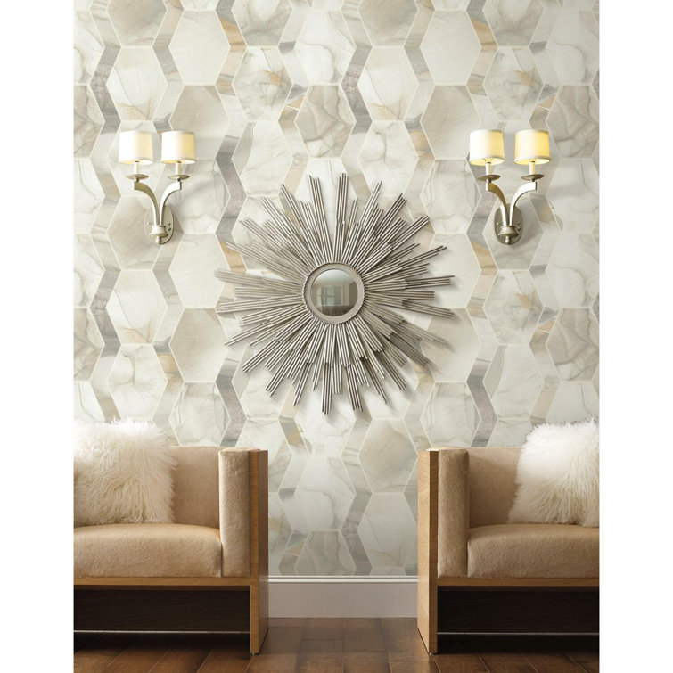 Cream and Gray Hexagon Tile Stone Wallpaper