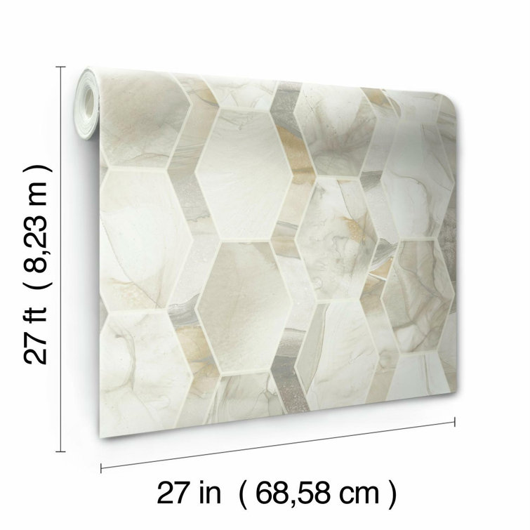 Cream and Gray Hexagon Tile Stone Wallpaper