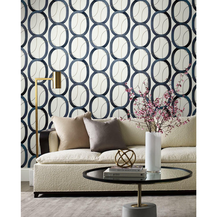 Navy Geometric Interlock Double Roll Wallpaper
