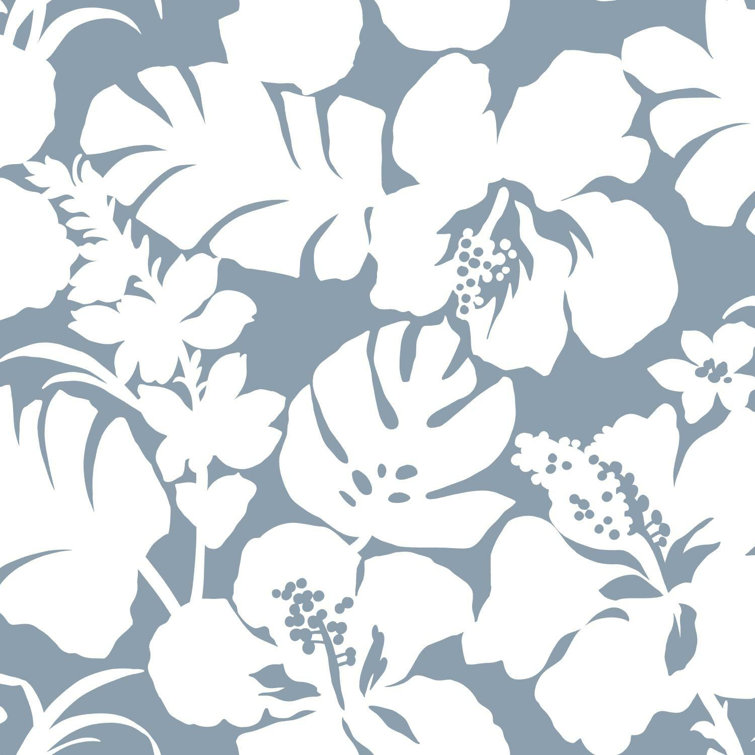 Blue Vinyl-Coated Hibiscus Arboretum Wallpaper