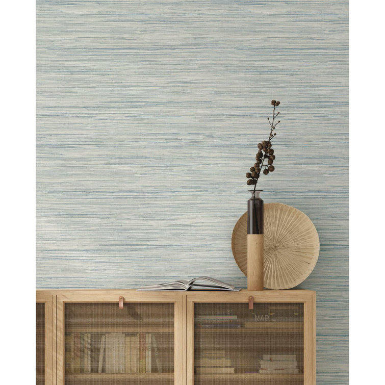 Blue Grasscloth Textured Pre-pasted Removable Wallpaper