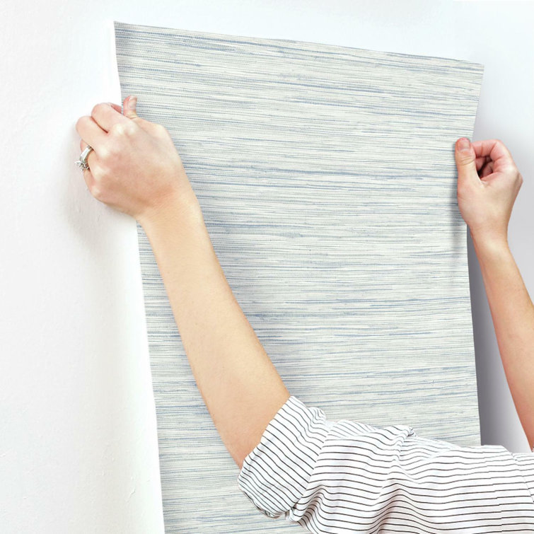 Blue Grasscloth Textured Pre-pasted Removable Wallpaper