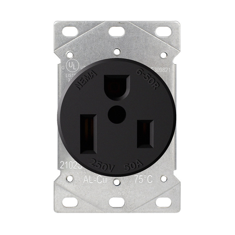 50 Amp Black Thermoplastic Tamper Resistant Single Outlet