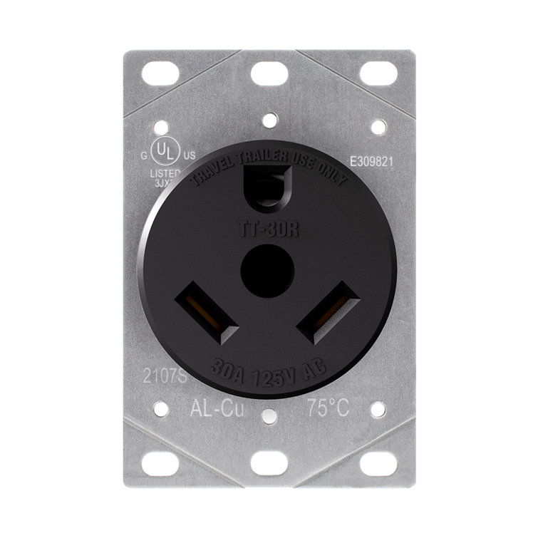 30 Amp Black Thermoplastic Tamper Resistant Single Outlet